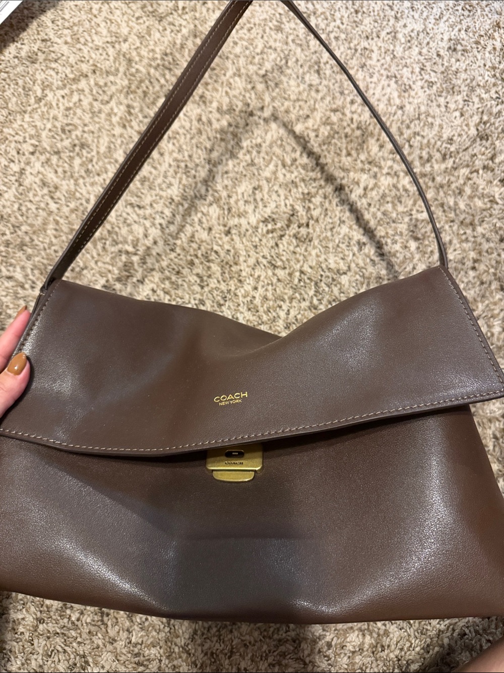 Coach Chocolate Brown Leather Shoulder Bag with Gold Tone Hardware